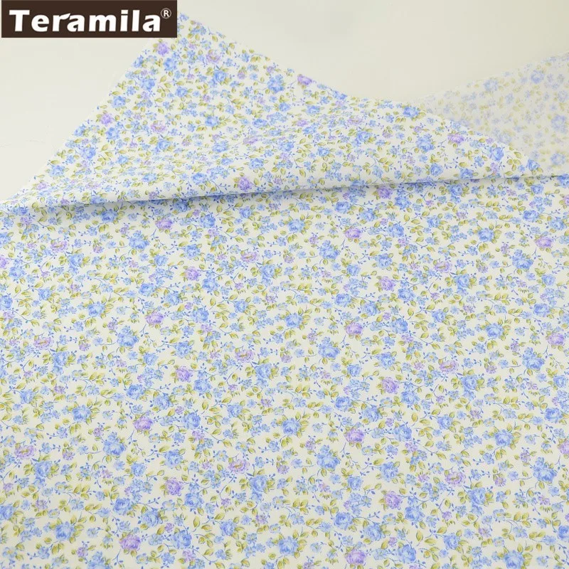 

Teramila Fabric 100% Cotton Twill Material Quilting Sheet Tissue Printed Purple and Blue Small Floral Design Bedding Clothing