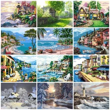 AZQSD краска по номерам Морской Маяк Безрамная 50x40 см Акриловая модульная цифровая масляная краска ing пейзаж домашний декор