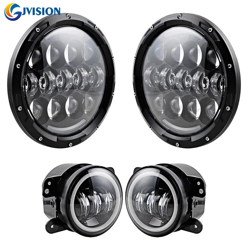 

105W Round 7inch LED headlight Projector Lens with DRL / Turn signal light + 4'' inch led foglights Halo Ring for Jeep Wrangler