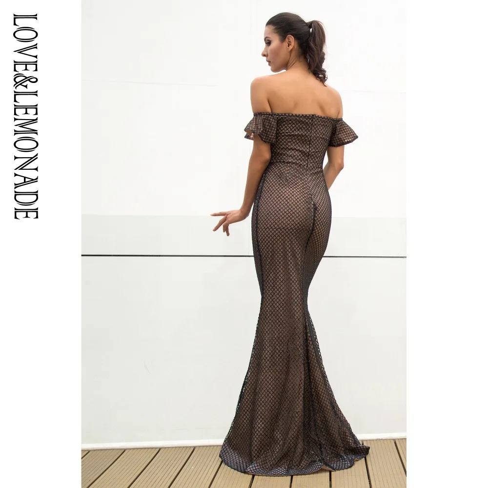 LOVE &amp LEMONADE Word Lead Black Plaid Bead Material Slim Long Dress LM0120 | Женская одежда