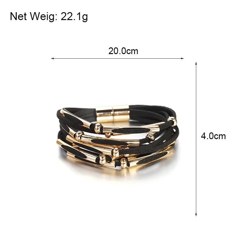

Amorcome Genuine Leather Bracelets for Women Fashion 2020 Metal Tube Multilayer Wrap Bracelets & Bangles Femme Party Jewelry