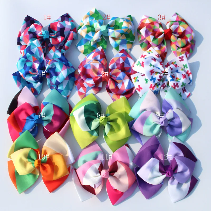 

12pcs 7'' grosgrain ribbon Double layer hair bows hair clips rainbows bow hairpin girls hairbow For Teens gift