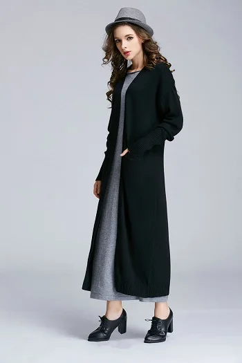 Женский длинный кардиган свободный утепленный до колена Осень-зима 2019 |