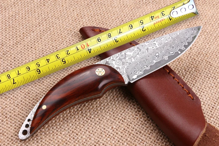 Дамасские охотничьи ножи красные сандалии с деревянной ручкой маленький прямой