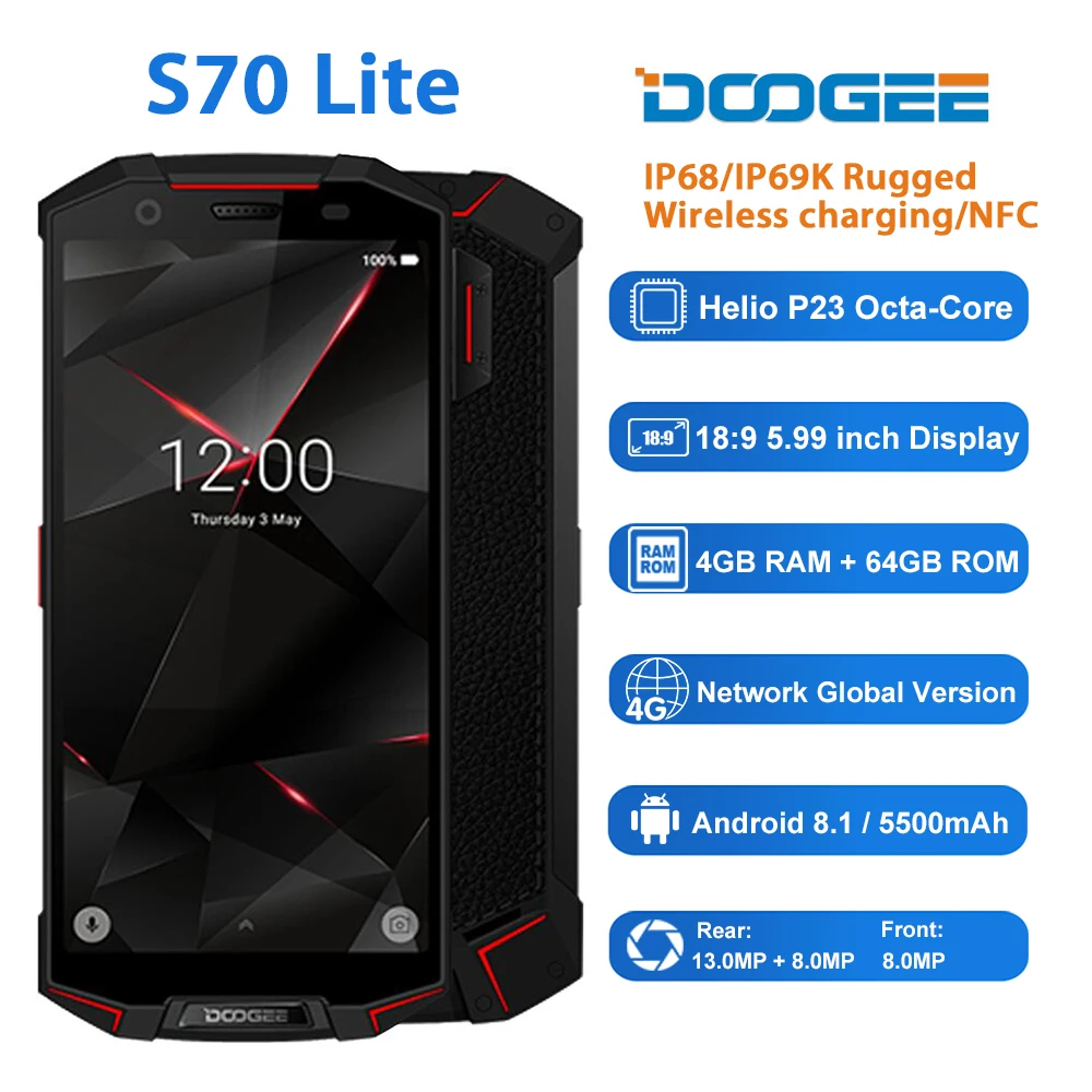 DOOGEE S70 Lite 5 99 &quotFHD Экран восьмиядерный смартфон IP68/IP69K 4G B + 6 13.0MP Камера мобильного