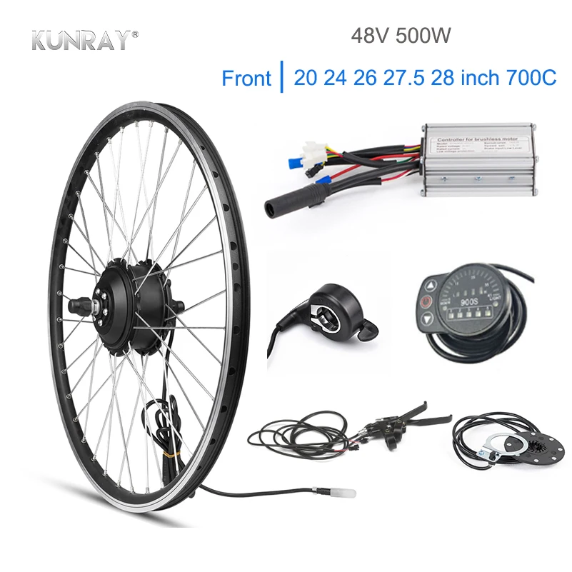 KUNRAY 48 в 500 Вт моторное колесо 2" 26" комплект для переоборудования электрического велосипеда велосипед двигатель KT BLDC контроллер светодиодный большой палец дроссельной заслонки переднее колесо