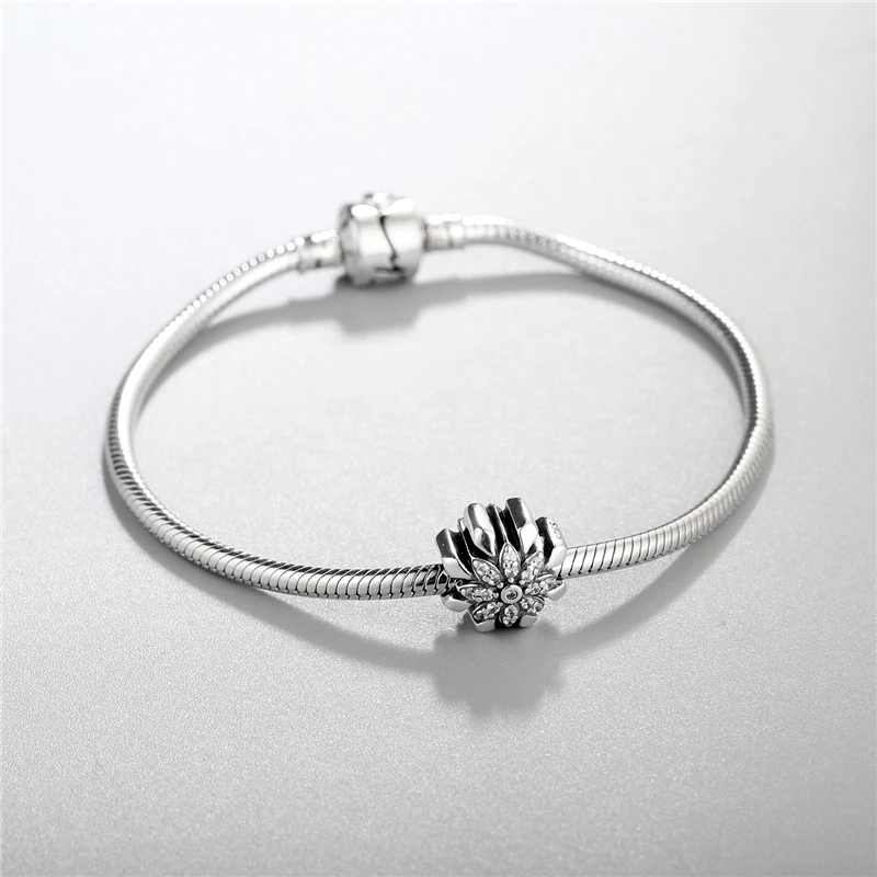 925 Sterling-Silver-Jewelry CZ Flower beads Fit European Charm Bracelet For women's New Year Christmas Gift X448-50 | Украшения и