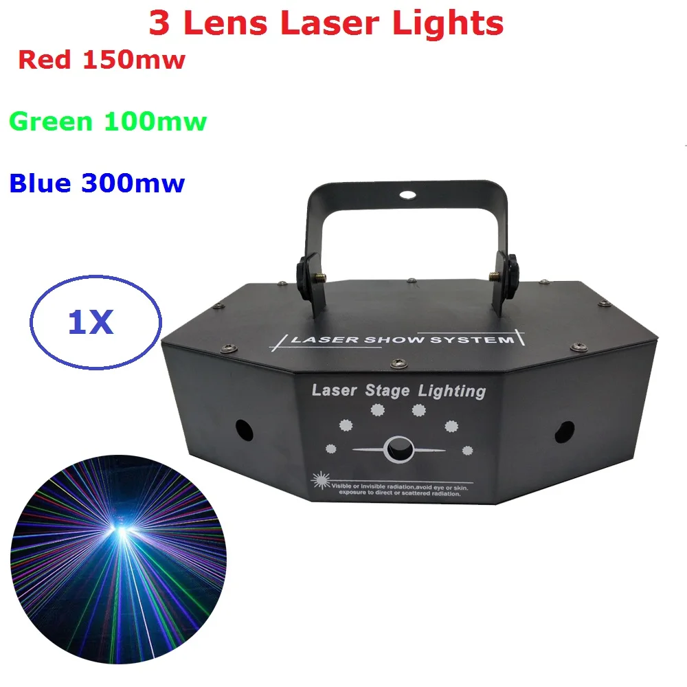 3 Lens 550mw RGB Full Color Laser Projector Professional Stage Lighting Effect DMX 512 Scanner DJ Disco Party Xmas Show Lights