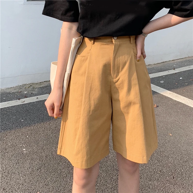 yellow Модные летние повседневные короткие шорты средней длины, женские свободные Панталоны с широкими штанинами, женские белые шорты, Женская хлопковая уличная одежда, размеры s, m, l - Цвет: yellow