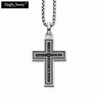 black cross pave necklace link chaineurope classic chains european fashion gift jewelry in 925 sterling silver for women men
