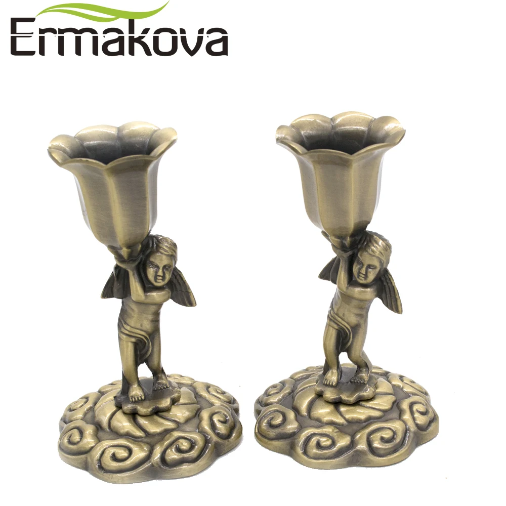 ERMAKOVA 2 шт./пара 10 5 см (4 1 &quot) Металл 3D тиснение Ретро Ангел подсвечник Свеча