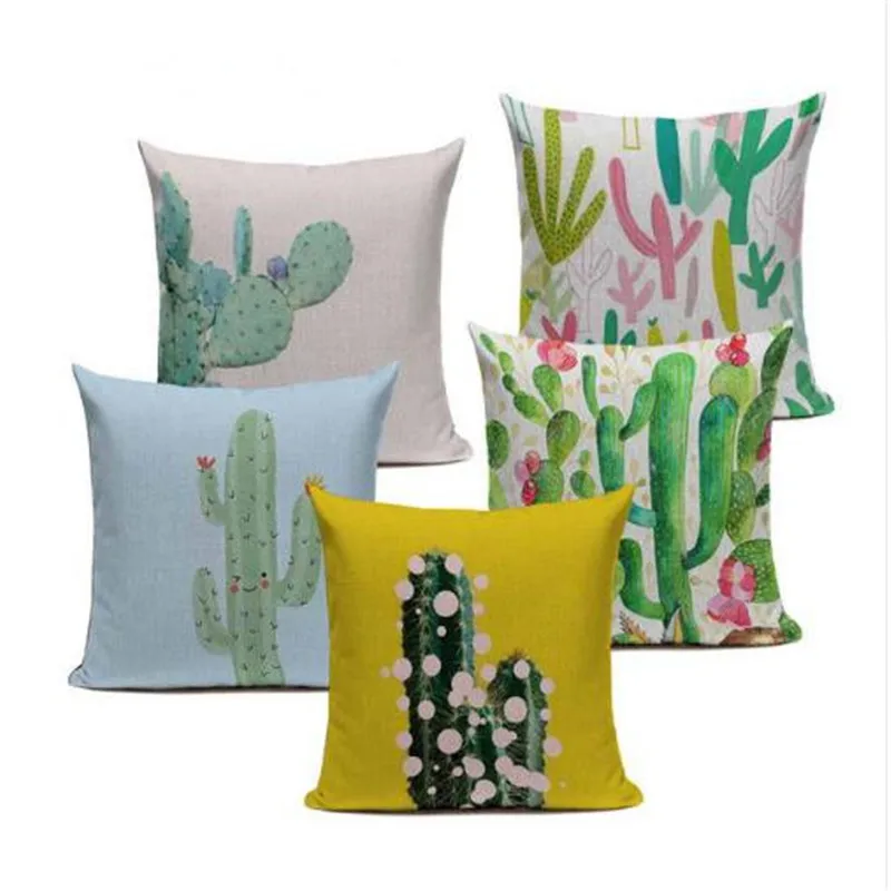 Watercolor Cushion Cover Home&ampCar Decor Pillowcase Yellow Throw Cactus Pillows Home Decorative Housse De Coussin | Дом и сад
