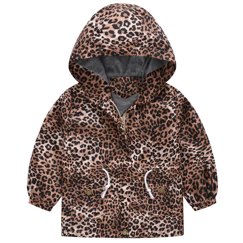 Leopard grain Новая куртка для девочек детская одежда плащ для девочек Детская куртка пальто с капюшоном для девочек Зимний плащ верхняя одежда с капюшоном - Цвет: Leopard grain