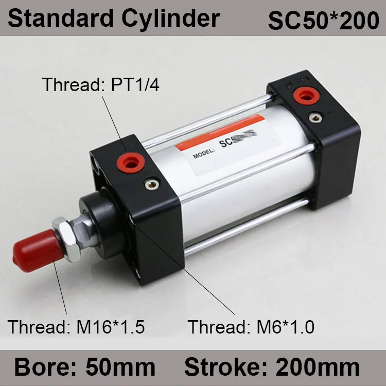 

SC50*200 SC Series Standard Air Cylinders Valve 50mm Bore 200mm Stroke SC50-200 Single Rod Double Acting Pneumatic Cylinder