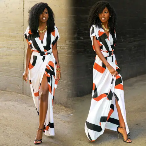 Длинное шифоновое платье с высоким разрезом однотонное Сексуальное вечернее