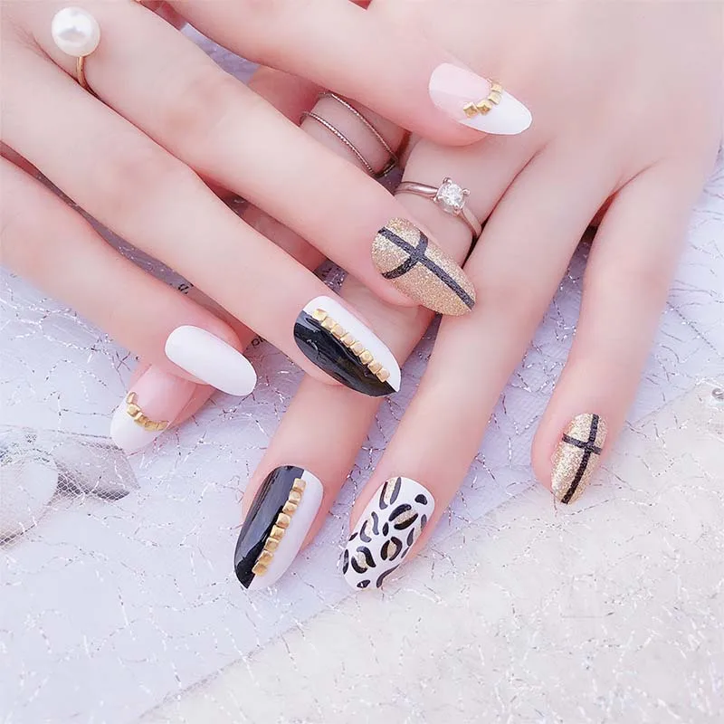 24 шт. женские сексуальные леопардовые накладные ногти новые модные блестящие