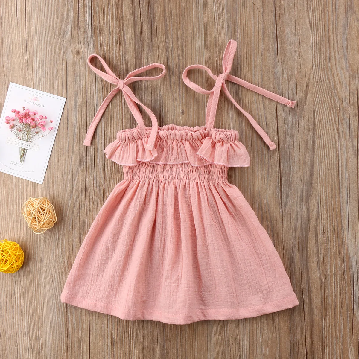 Пляжный сарафан на завязках розовое белое летнее платье с оборками для маленьких