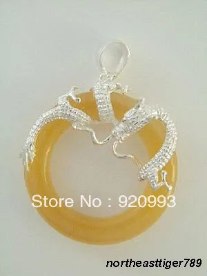 Бесплатно P и ******* желтый нефрит серебряный дракон круг подвеска ожерелье|necklace
