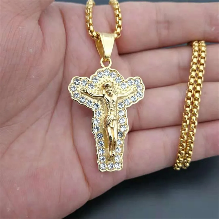 Ожерелье с распятием Иисуса и кулон на цепочке из нержавеющей стали колье