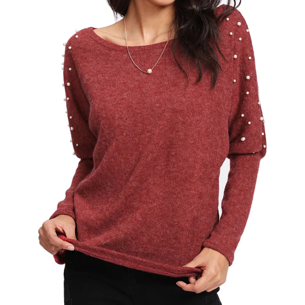 Kenancy Elegant Pearl Sweater Casual Loose Women O-Neck Long Sleeve Knitted Pullovers Autumn Female Jumper Streetwear Pull Femme | Женская