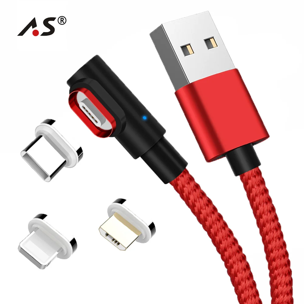 A.S 90 градусов Micro USB TypeC L Line магнитные зарядные кабели для iPhone XR XS Max Samsung Galaxy Note9
