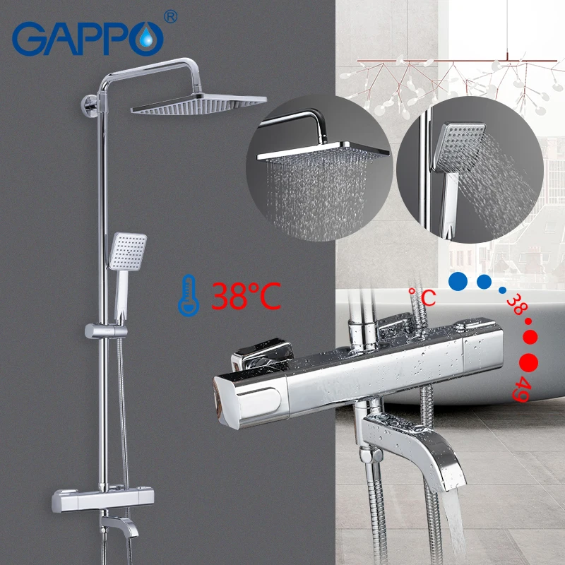 gappo shower system black bathroom shower set bath shower mixers waterfall thermostatic mixer tap rain bathtub faucets free global shipping