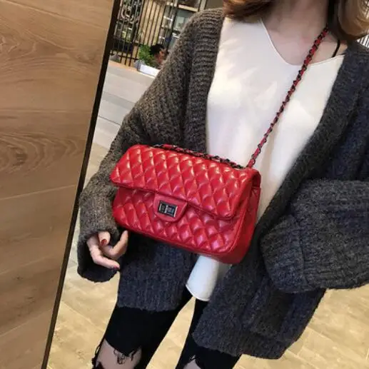 26 CM Red Новинка, модная простая Женская Большая квадратная сумка, качественная кожаная женская дизайнерская сумка для упаковки, сумка через плечо с цепочкой - Цвет: 26 CM Red