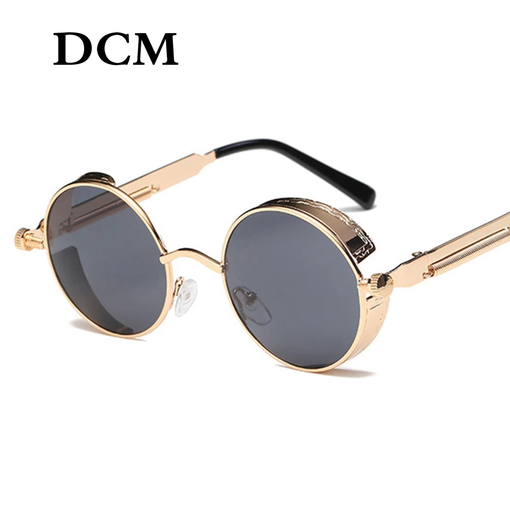 

DCM Metal Round Steampunk Sunglasses Men Women Fashion Glasses Brand Designer Retro Frame Vintage Sunglasses UV400