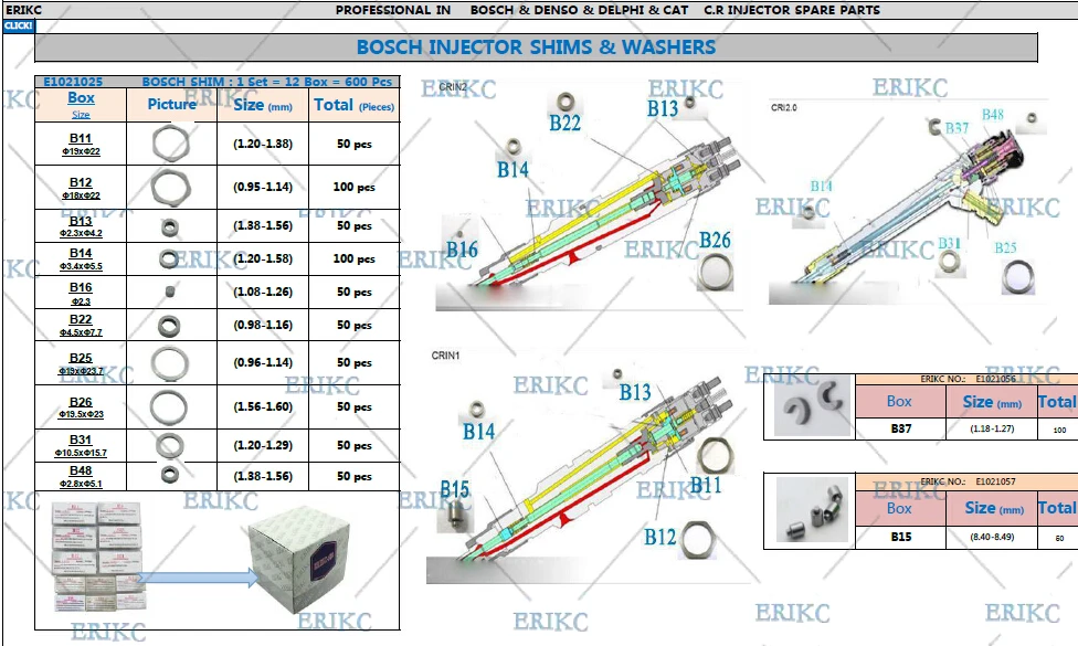 ERIKC инжектор прокладки B11 B12 B13 B14 B16 B21 B22 B23 B24 B25 B26 B31 B48 сопла Регулировка шайбы коллектора системы впрыска топлива для ремонта Наборы