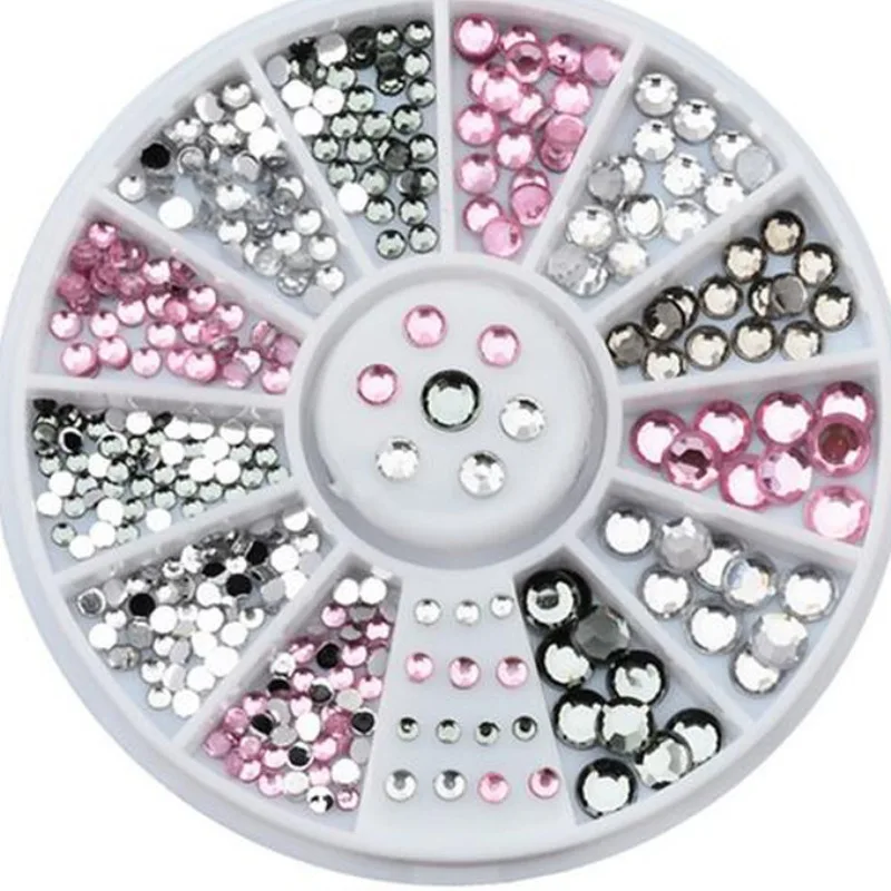 Одна коробка 12 цветов украшения для ногтей супер яркий серый белый розовый