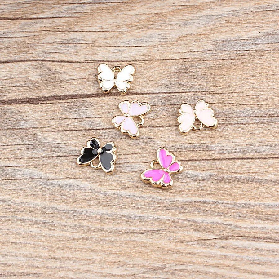 10 PC Little Cute Butterfly Shape Charm DIY Jewelry Bracelet Necklace Pendant Charms Gold Tone Enamel Floating | Украшения и