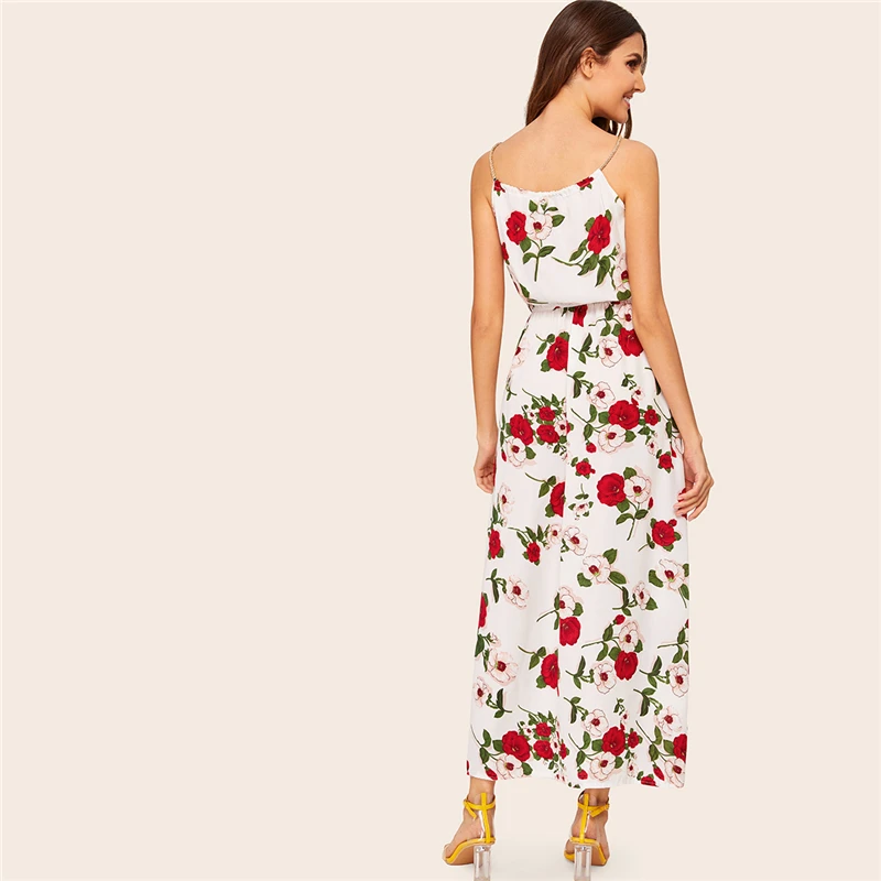 COLROVIE оплетенный ремешок из искусственного жемчуга с цветочным принтом Boho Cami длинное платье женское летнее Плиссированное пляжное платье без рукавов