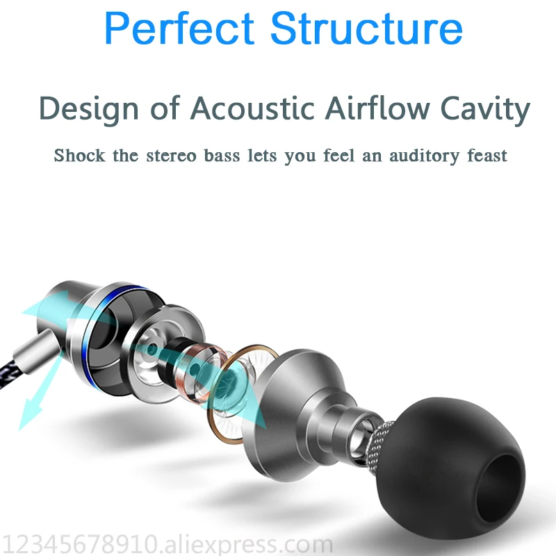 Наушники в ухо металлическая гарнитура бас звук наушники спортивные с