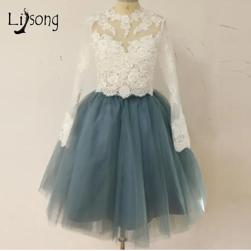 Прелестные платья подружки невесты из 2 частей с пышными длинными рукавами 2018