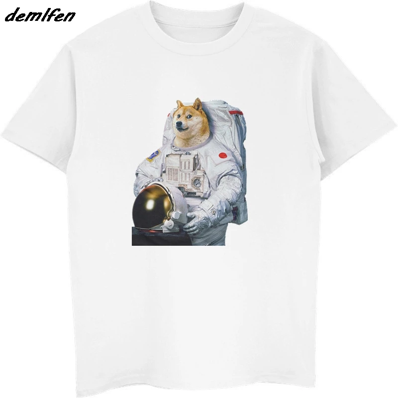 Для мужчин короткий рукав О до образный вырез хипстер Doge собака астронавт