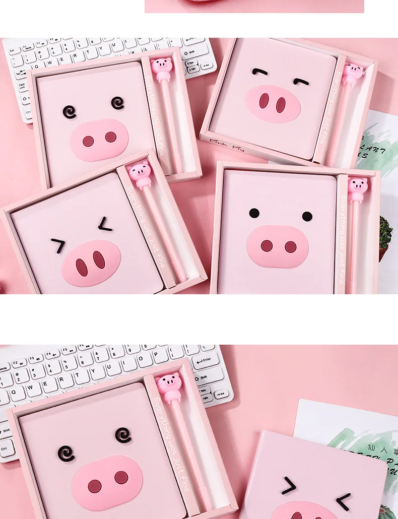 Милый розовый цвет блокнот с ручкой набор мультяшных животных Kawaii свинья маленький блокнот бумажный блокнот друзья дети подарок школьные канцелярские принадлежности
