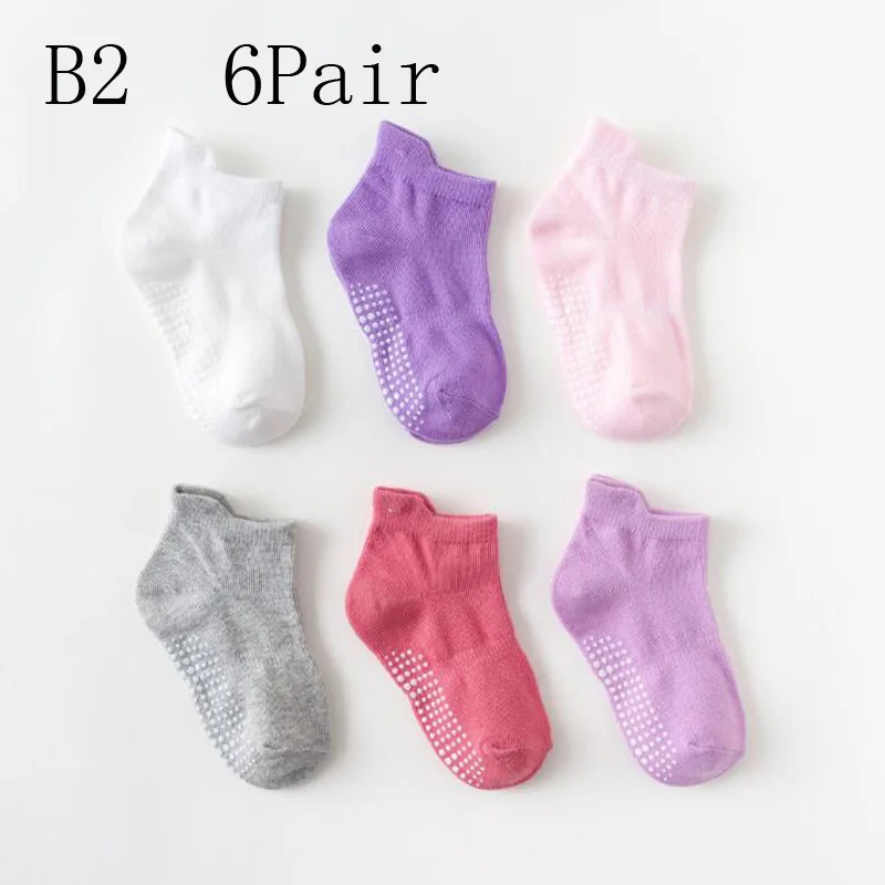 B2 6Pair 6 пара/лот, новые детские носки-тапочки, хлопковые нескользящие носки для мальчиков и девочек - Цвет: B2 6Pair