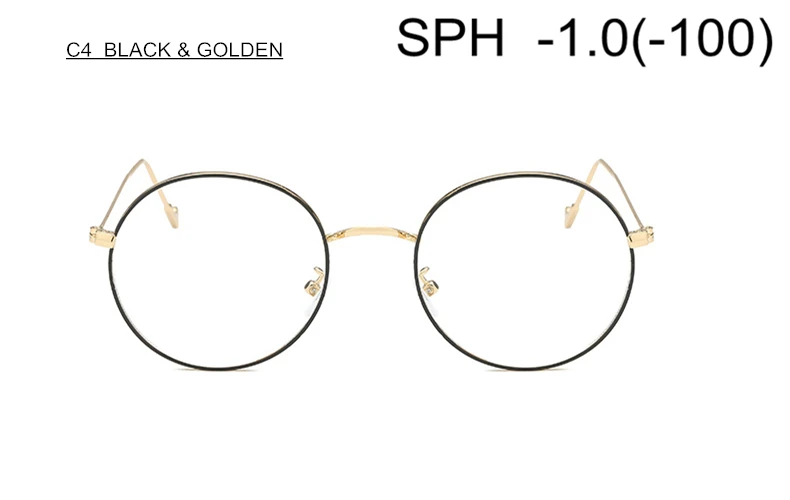 SUMONDY SPH-1,0 до-6,0 по рецепту очки для близорукости для мужчин и женщин Элегантная круглая оправа из сплава очки с диоптриями оптические очки Готовая продукция UF44 - Цвет оправы: C4 (-1.0)