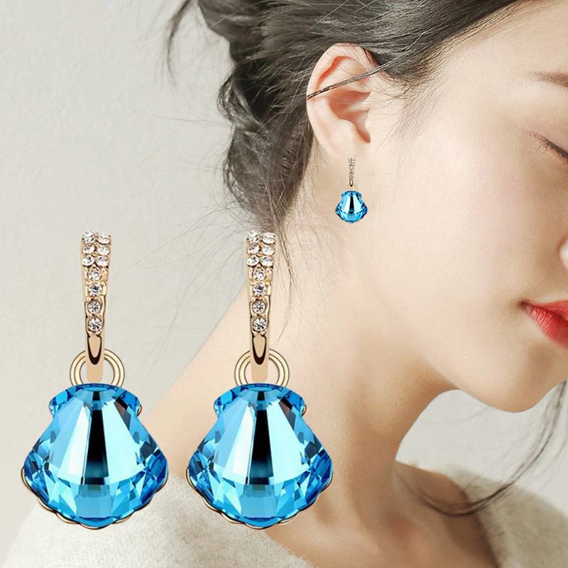 Элегантные женские серьги в виде ракушек с кристаллами классические длинные