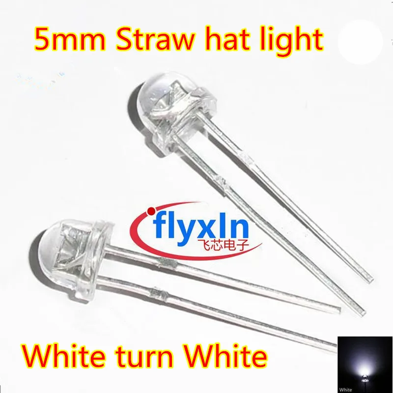 100 шт./лот LED 5 мм соломенная шляпа белый светодиоды Диоды Белый Включите Лидер