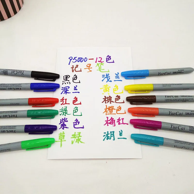 

12 Pcs Set Yue Cai Oil Marker Pens Colored Markers Art Pen Permanent Colour Marker Pen Office Stationery