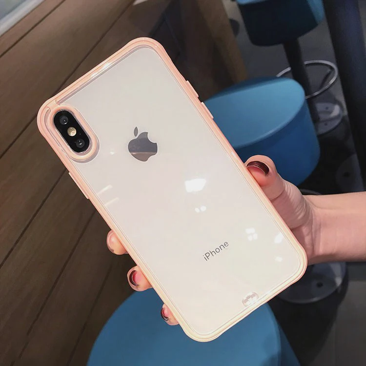Цветной прозрачный противоударный чехол для телефона для iPhone X XS XR XS Max 6 7 8 Plus Ультратонкий Мягкий ТПУ Противоударная рамка задняя крышка - Цвет: Pink