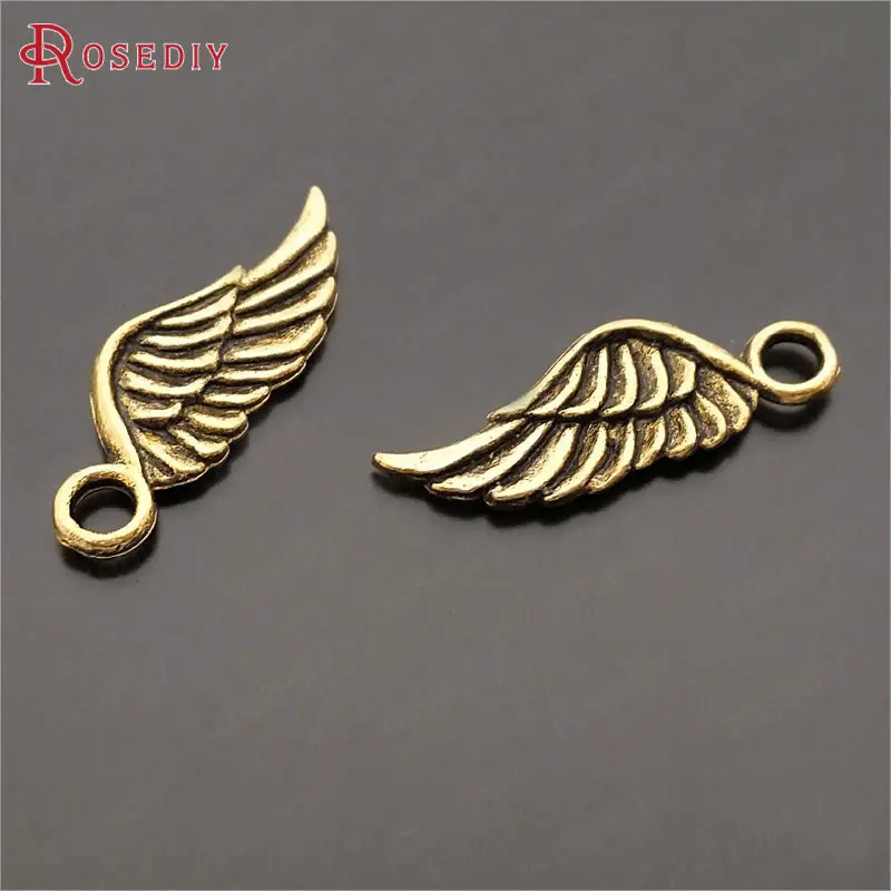 Antique Gold 29365) 50 шт 17x8 мм Античное Золото цветной цинк сплав Крылья ангела Подвески самодельные ювелирные изделия аксессуары оптом - Окраска металла: Antique Gold