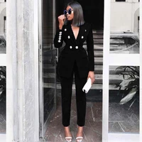 ocstrade summer sets for women 2020 new black v neck long sleeve sexy 2 piece set outfits high quality two piece set suit