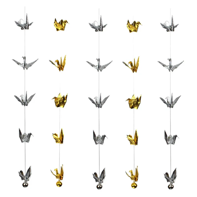

Gold Handmade Origami Crane Series with small bell For Wedding Decoration Birthday Party DIY Decoration Christmas tree decor