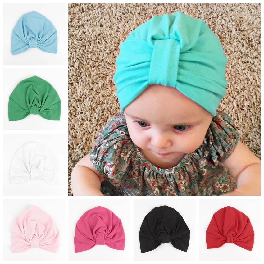 

India Baby Turban Hat Kids Caps Cotton Blend Newborn Beanie Stylish Top Knot Hats Children Photo Props Baby Shower Gift