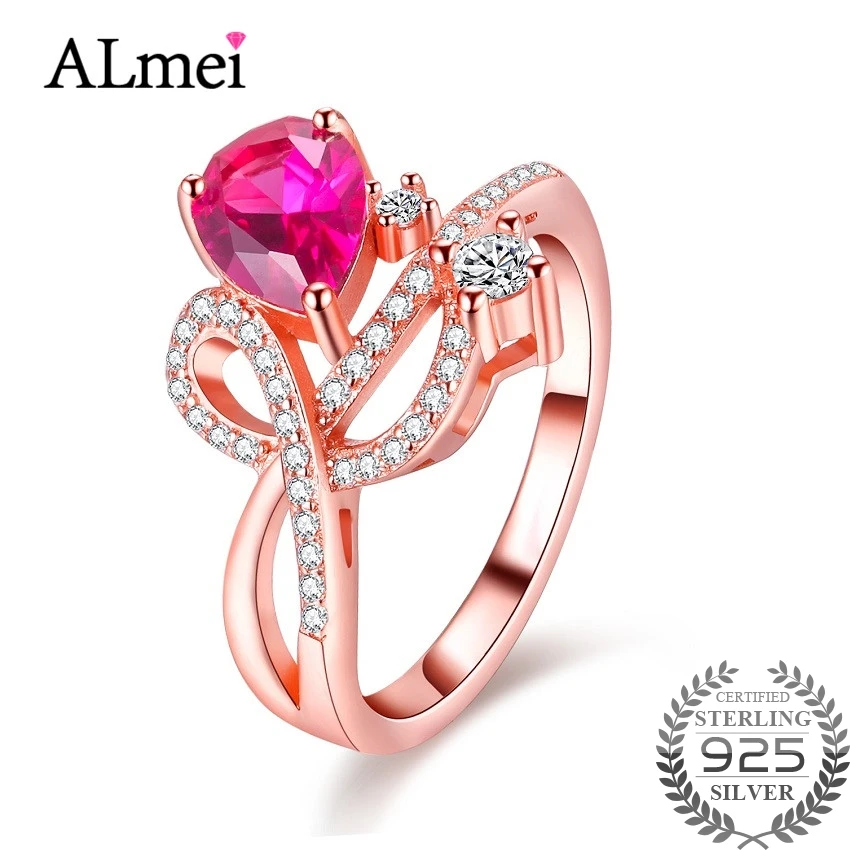 

Almei Flower Crystal Engagement Ring Beauty 1.5ct Tear Topaz Gemstone 925 Sterling Silver Bands Fine Jewelry with Box 40% FJ005