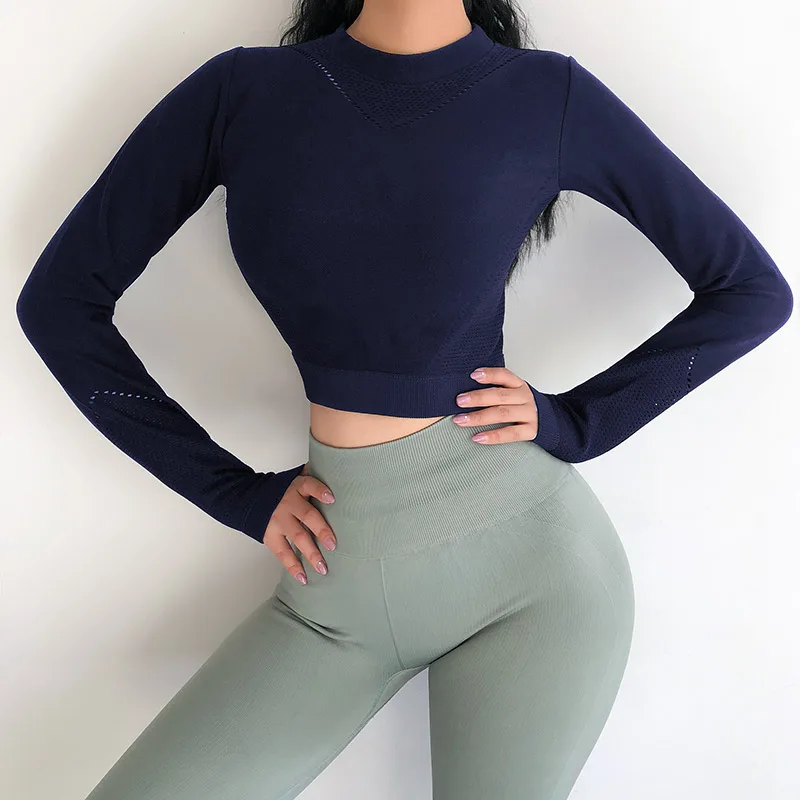 

Women's Seamless Active Long Sleeve Workout GymTop Pink Ombre Running Sport Yoga Shirts Sexy Shapewear Slim Fit Crop Top Clothes