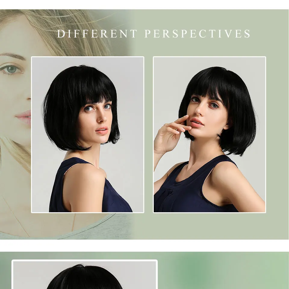 Haircube синтетические 8 дюймов парик 50% человеческие волосы натуральный черный Парики с аккуратные челки короткие прямые синтетические волосы парики из натуральных волос для Для женщин