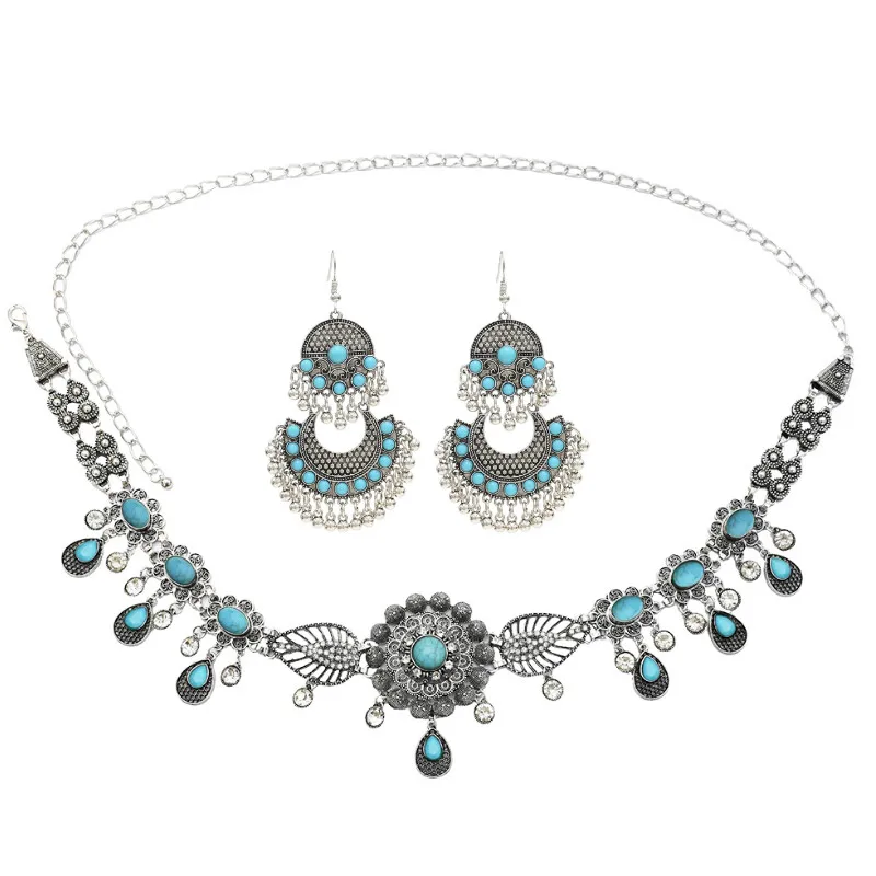 Египетский красный синий кристалл цветок Серьги Танец живота пляжный поясной